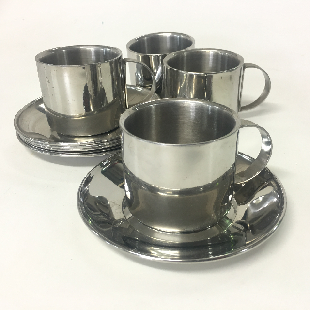 CUP & SAUCER, Coffee or Cafe Style - Stainless Steel